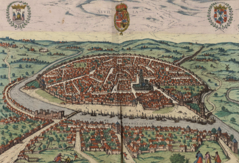 Seville en 1590. Une grande ville a l'epoque, avec des nombreux grands batiments.